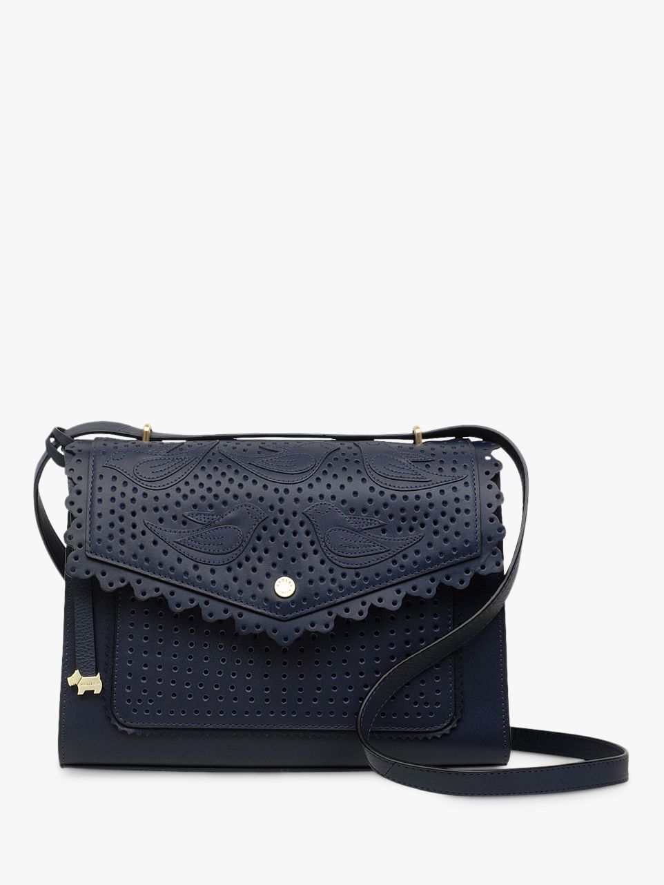 Radley Selby Street Leather Punch Flap Over Cross Body Bag, Dark Blue