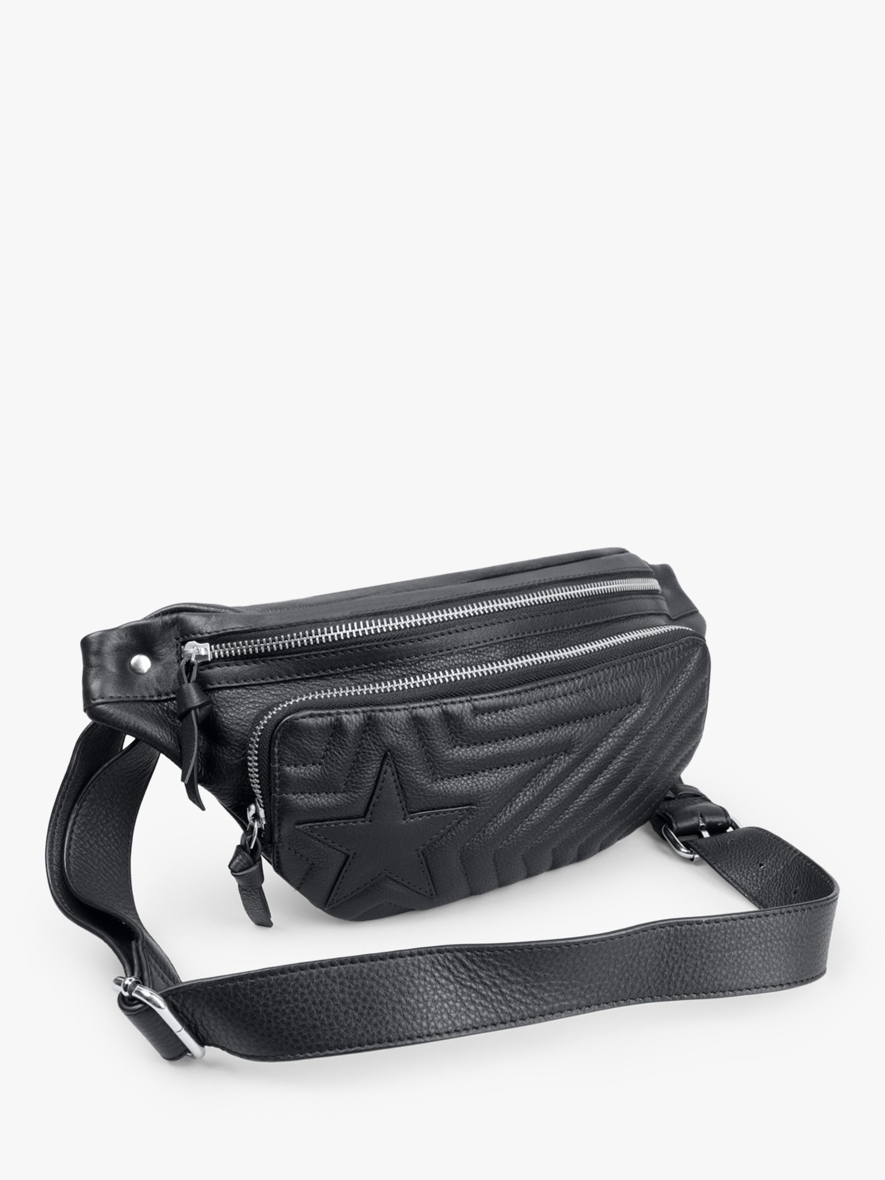 HUSH Coralie Star Detail Leather Bum Bag, Black at John Lewis & Partners