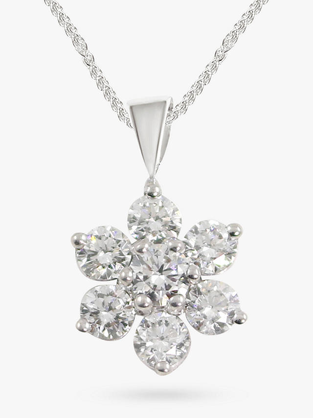E.W Adams 18ct White Gold Diamond Flower Pendant Necklace