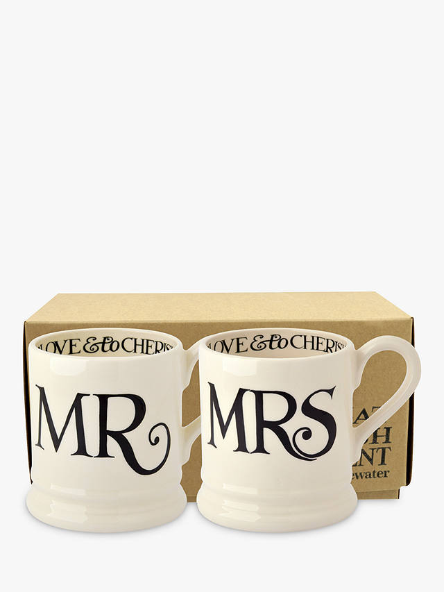 johnlewis.com | Emma Bridgewater Black Toast Mr & Mrs Mugs, Set of 2, 310ml, Black/White