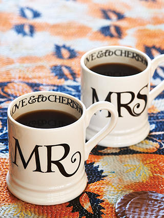 Emma Bridgewater Black Toast Mr & Mrs Mugs, Set of 2, 310ml, Black/White