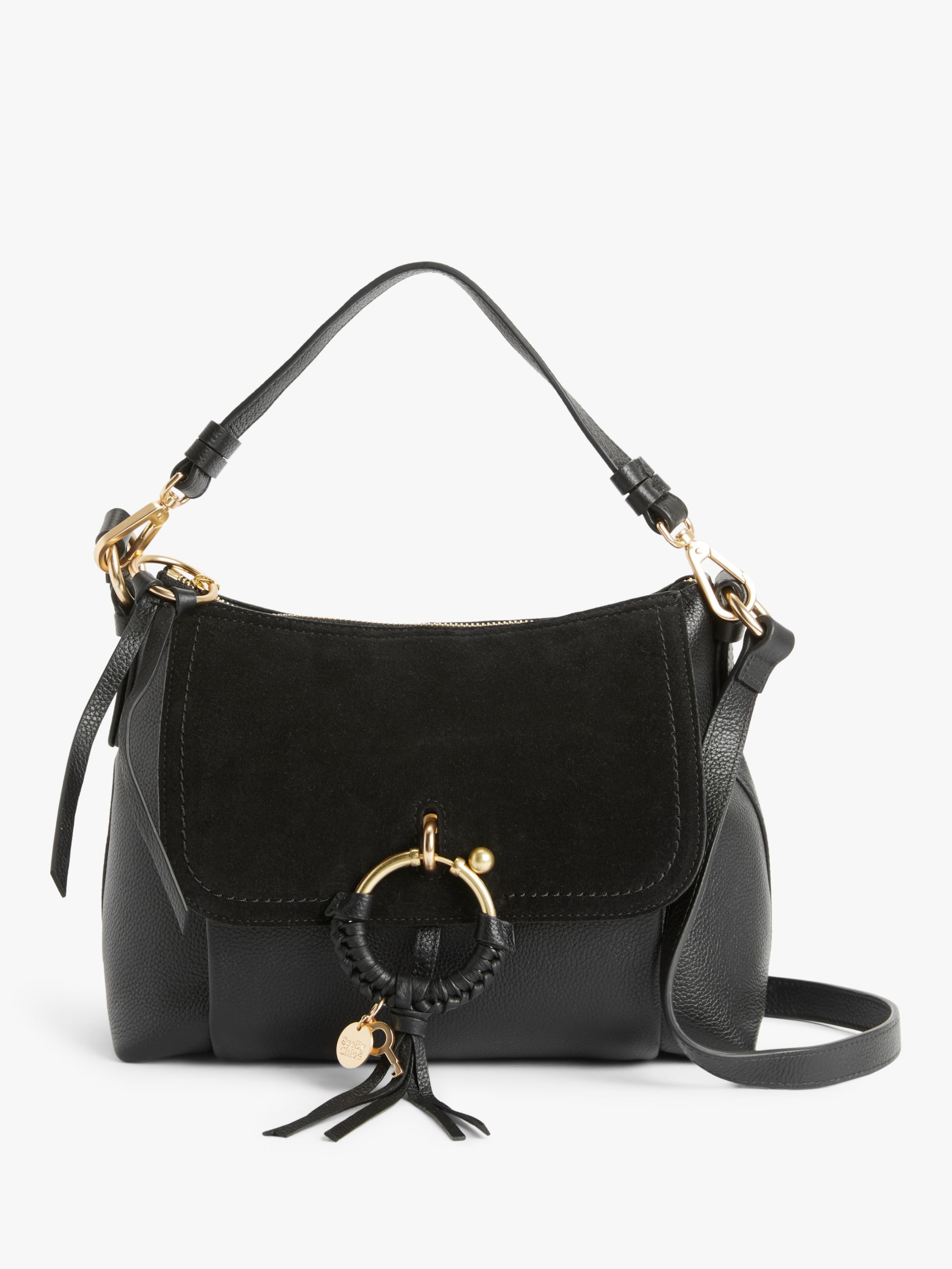 See By Chloé Joan Suede Leather Small Satchel Bag, Black at John Lewis ...
