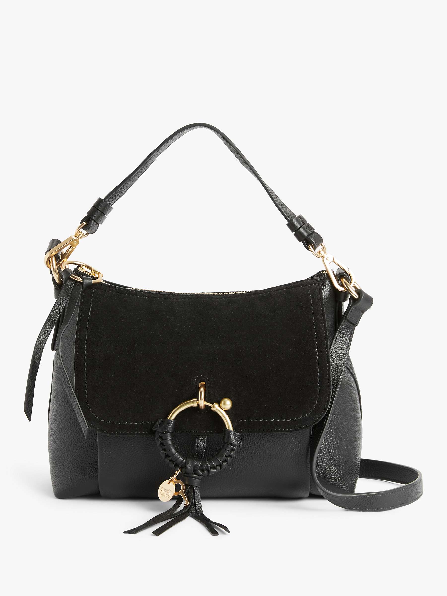 See By Chloé Joan Suede Leather Small Satchel Bag, Black at John Lewis   Partners