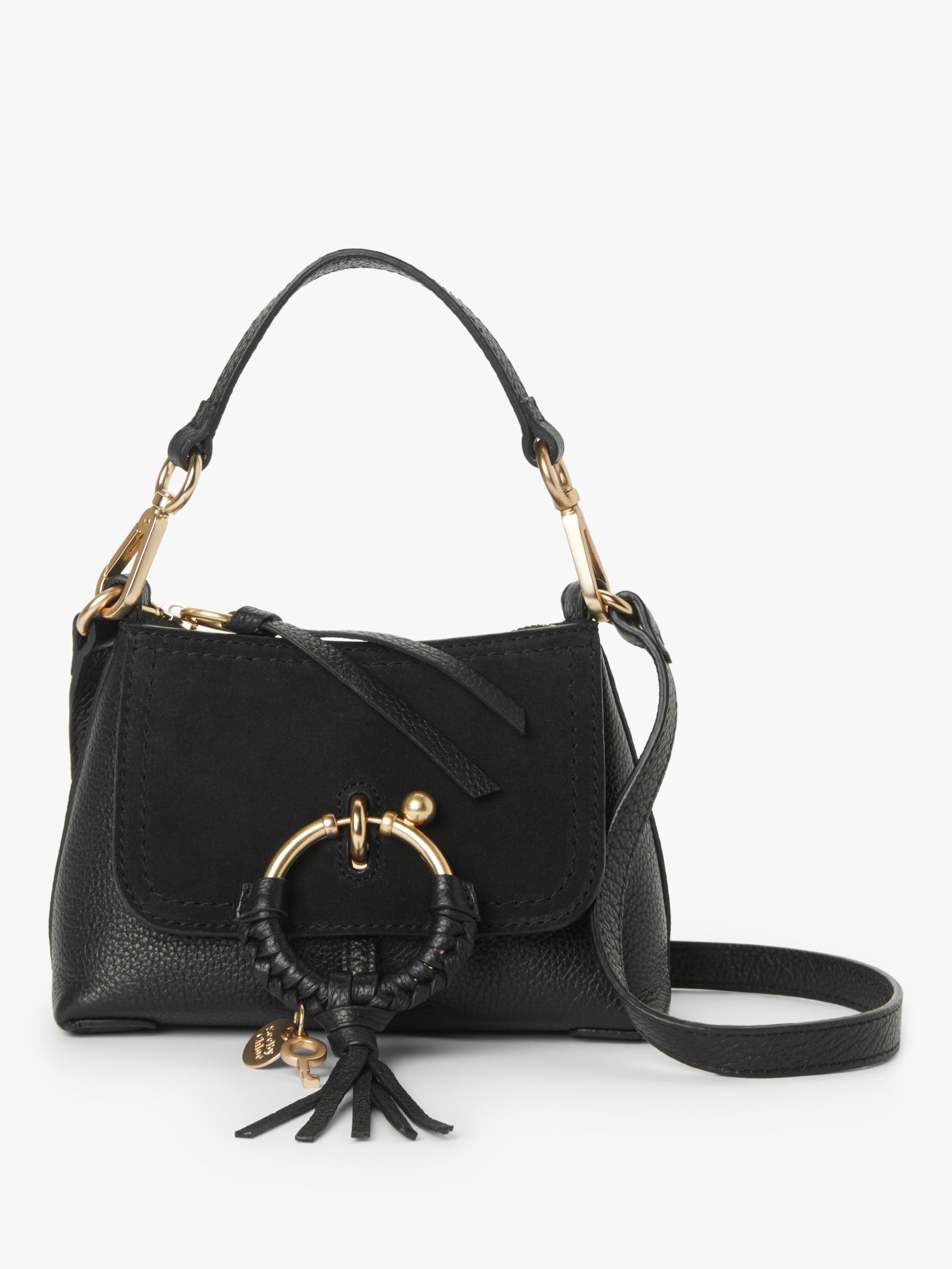 See By Chloé Joan Leather Suede Mini Satchel Bag, Black at John Lewis ...