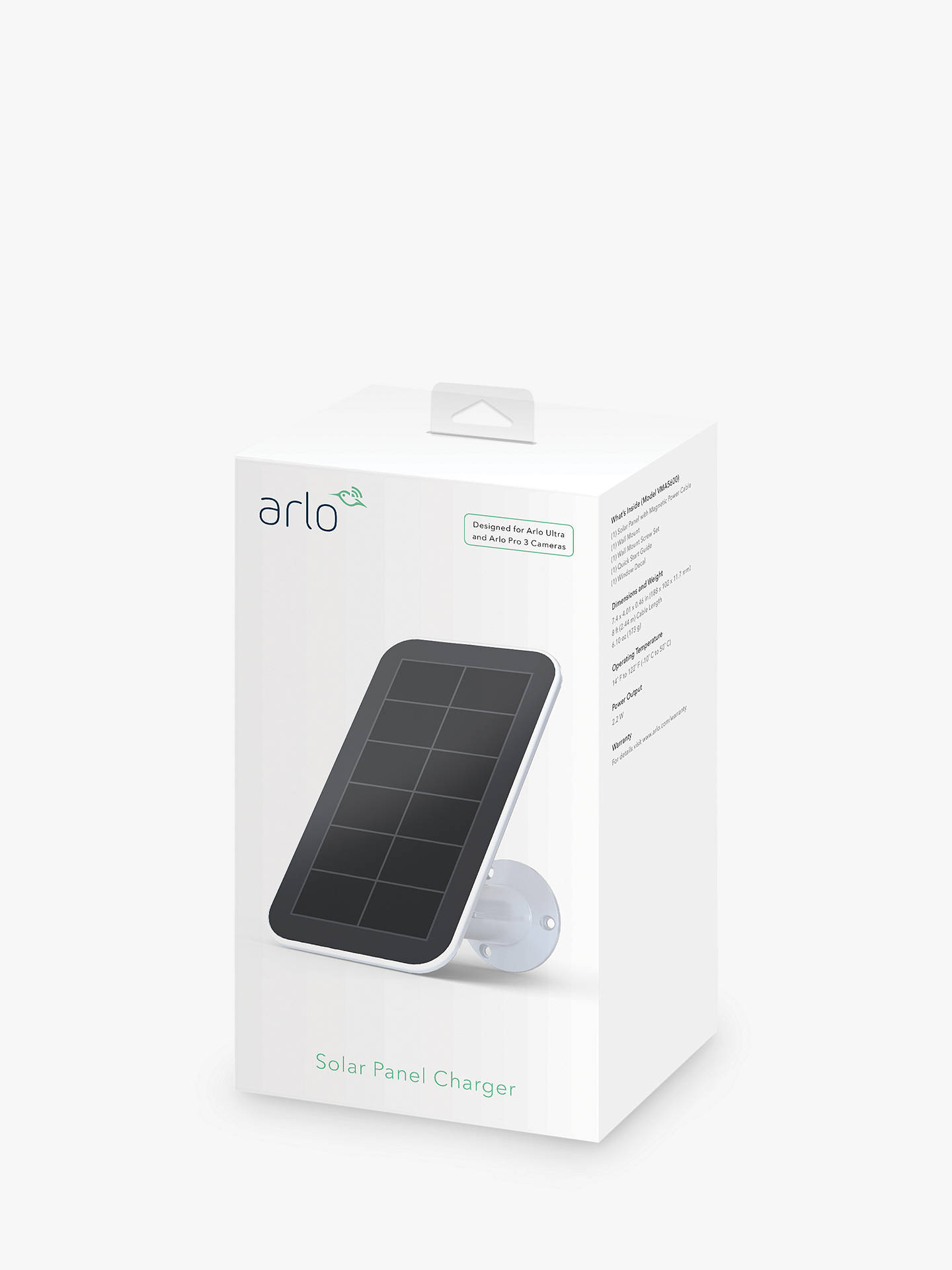 Arlo Solar Panel Charger for Arlo Pro 3 & Arlo Ultra Security Cameras at John Lewis & Partners