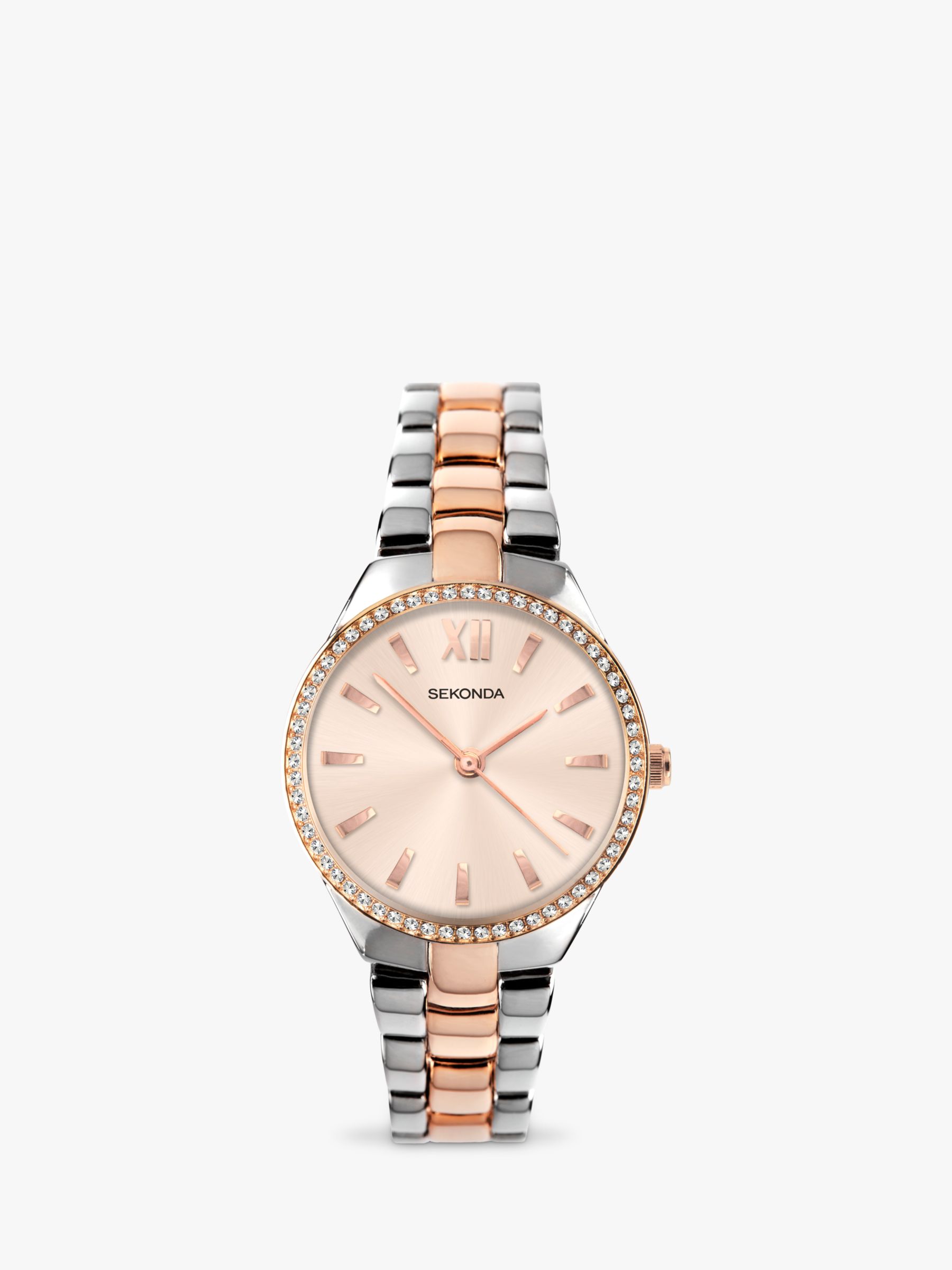 Sekonda 2956 Women's Glass Crystal Bracelet Strap Watch, Silver/Rose ...