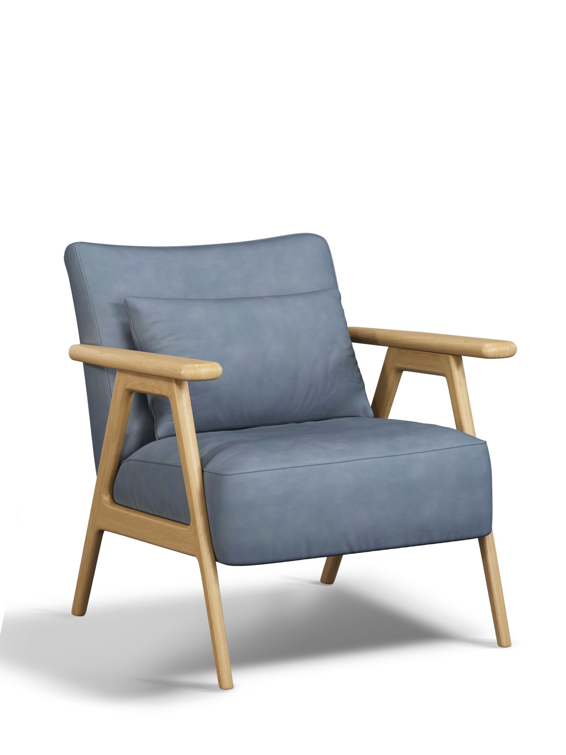 John Lewis Partners Hendricks Leather Accent Chair Light Wood Frame Soft Touch Blue At John Lewis Partners