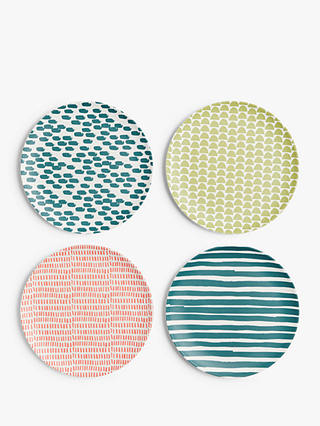 John Lewis & Partners Bamboo Patterned Side Plates, Set of 4, 20cm, Assorted