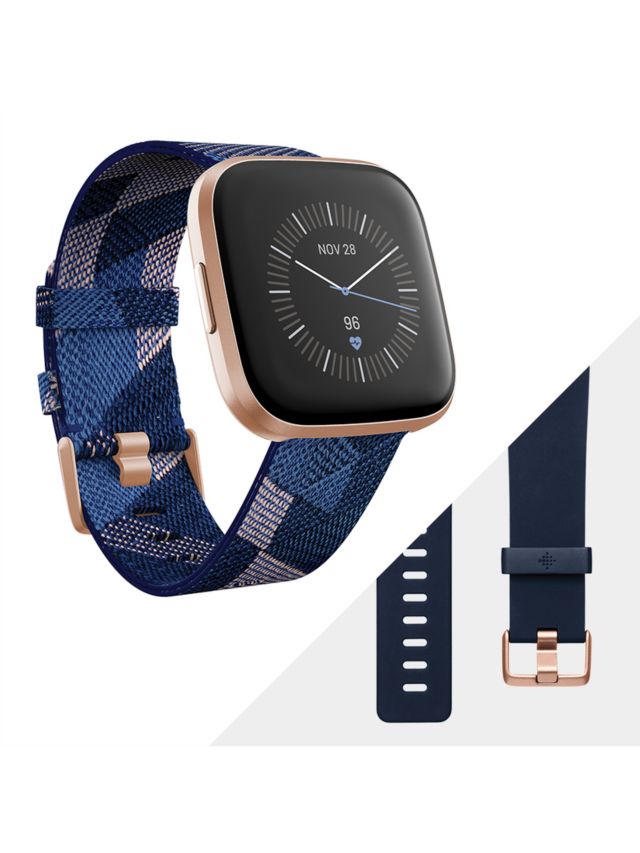 Fitbit Versa 2 Smart Fitness Watch, Woven, Copper Rose/Navy