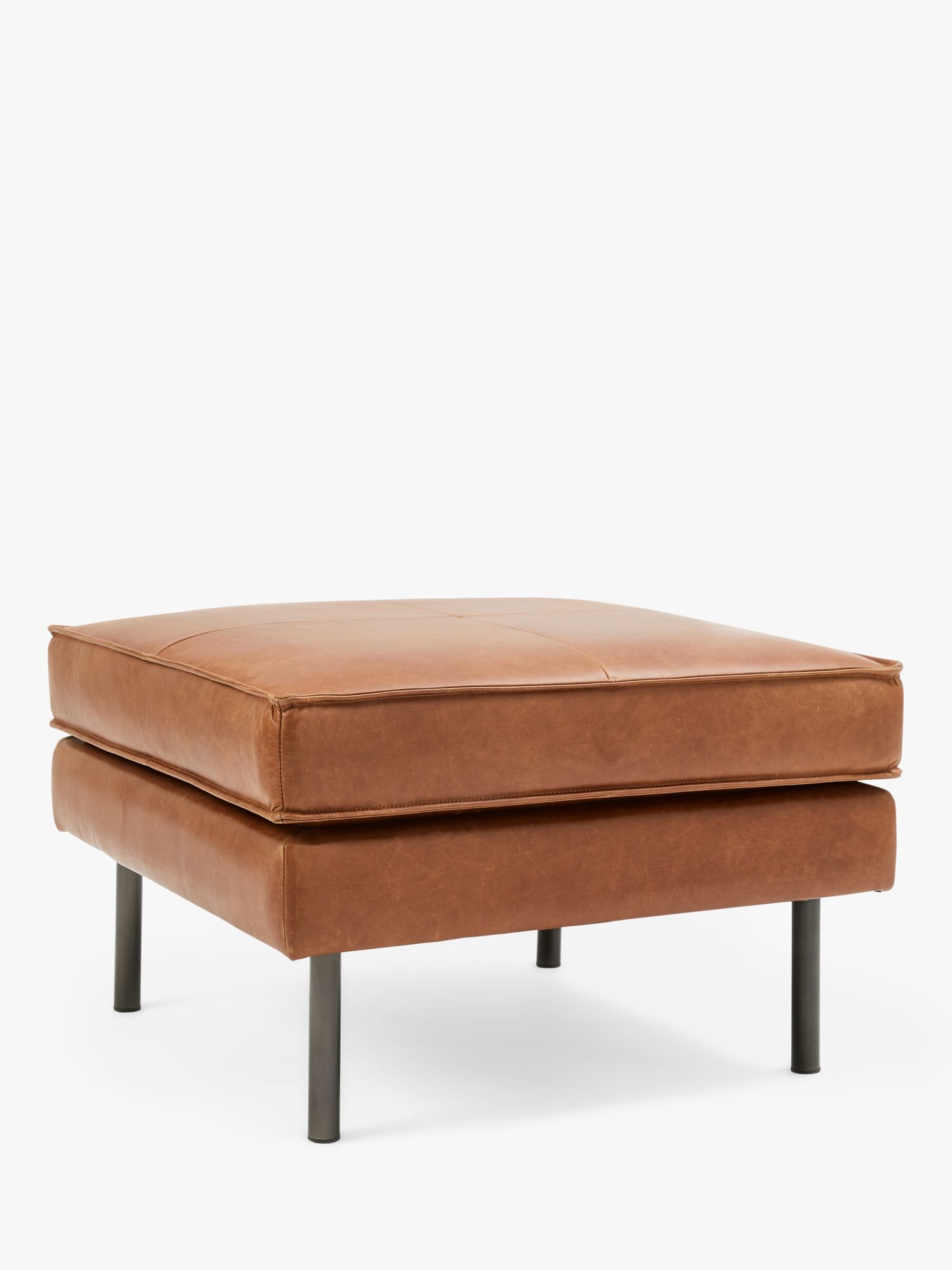 west elm Axel Ottoman, Saddle Leather at John Lewis & Partners