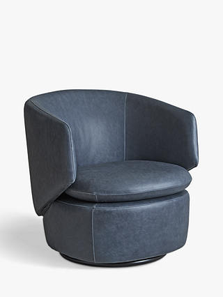 west elm Crescent Swivel Chair, Blue Leather