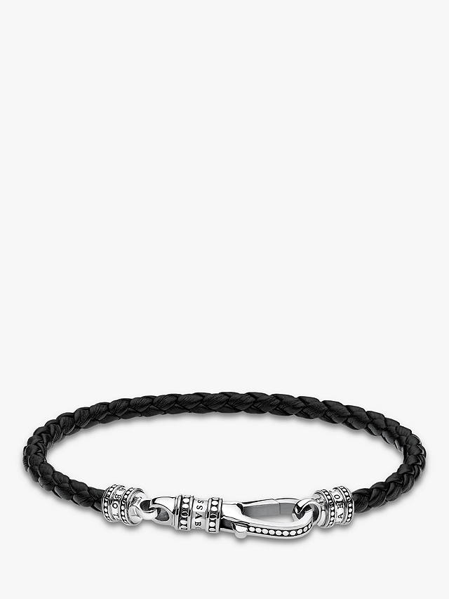 THOMAS SABO Men's Rebel Woven Leather Bracelet, Black/Silver