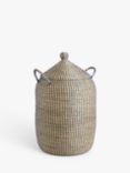 John Lewis Seagrass Laundry Basket, Natural / Navy