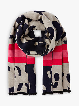 Joules Jacquelyn Leopard Print Scarf, Navy/Yellow
