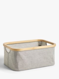 John Lewis Bamboo Rim Open Storage Basket, H16 x W38 x D26cm, Grey