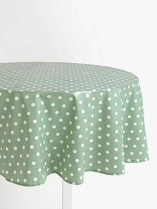 John Lewis Wipe Clean PVC Spot Print Round Tablecloth, Dusty Green, Dia.180cm