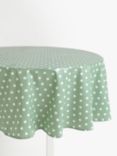 John Lewis & Partners Wipe Clean PVC Spot Print Round Tablecloth, Dusty Green, Dia.180cm