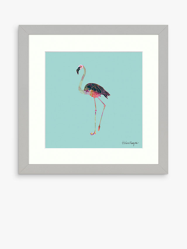 Helen Magee - Hairy Fruit Flamingo Framed Print & Mount, 33.5 x 33.5cm, Blue/Multi