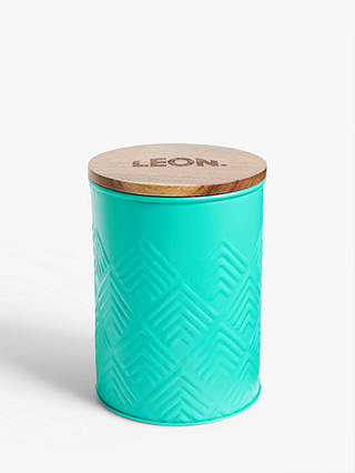 LEON Tin Storage Jar with Acacia Wood Lid, 1.5L, Aqua