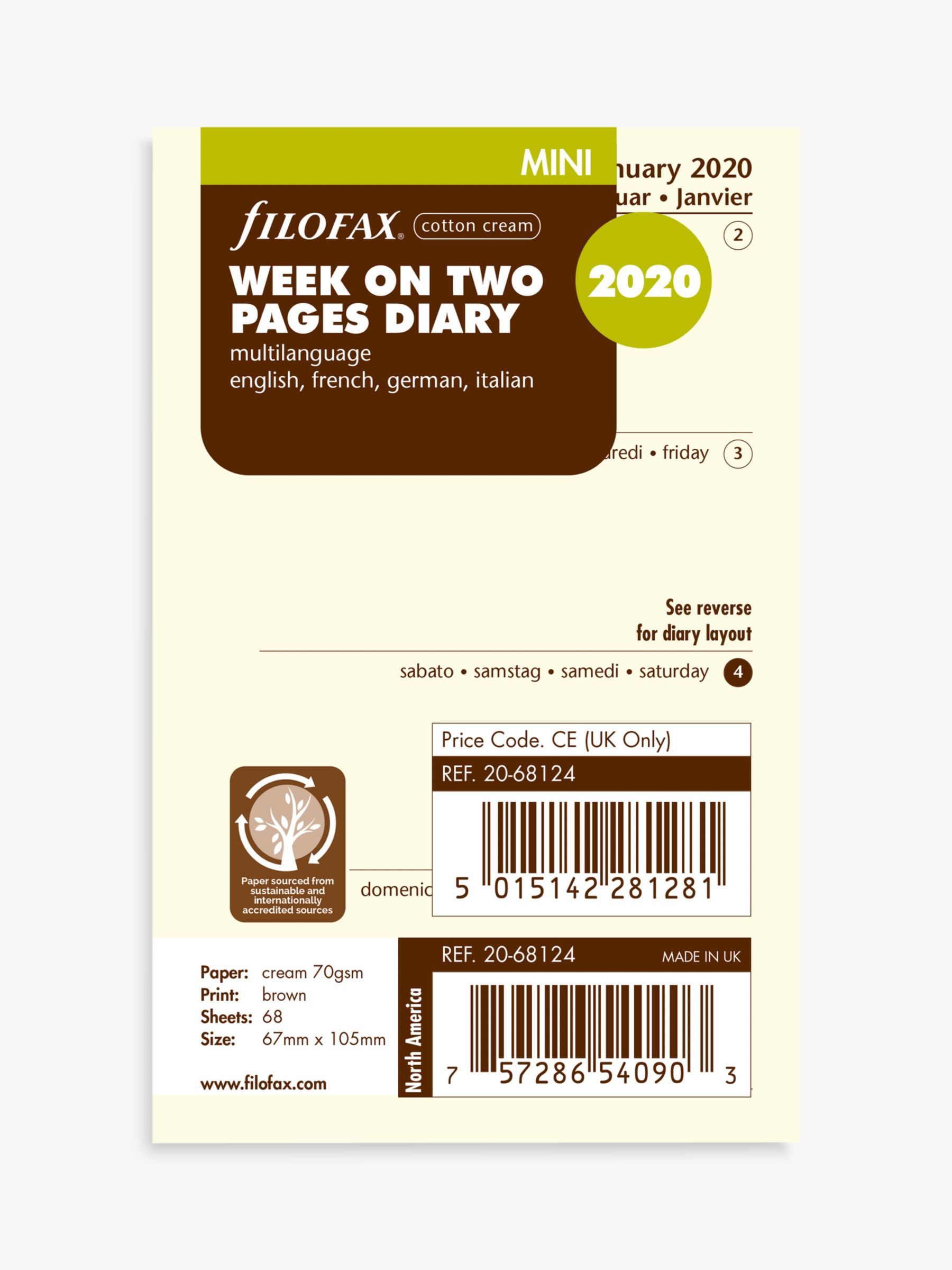 Filofax Mini Cotton Cream Week on Two Pages Diary Insert 2020 review