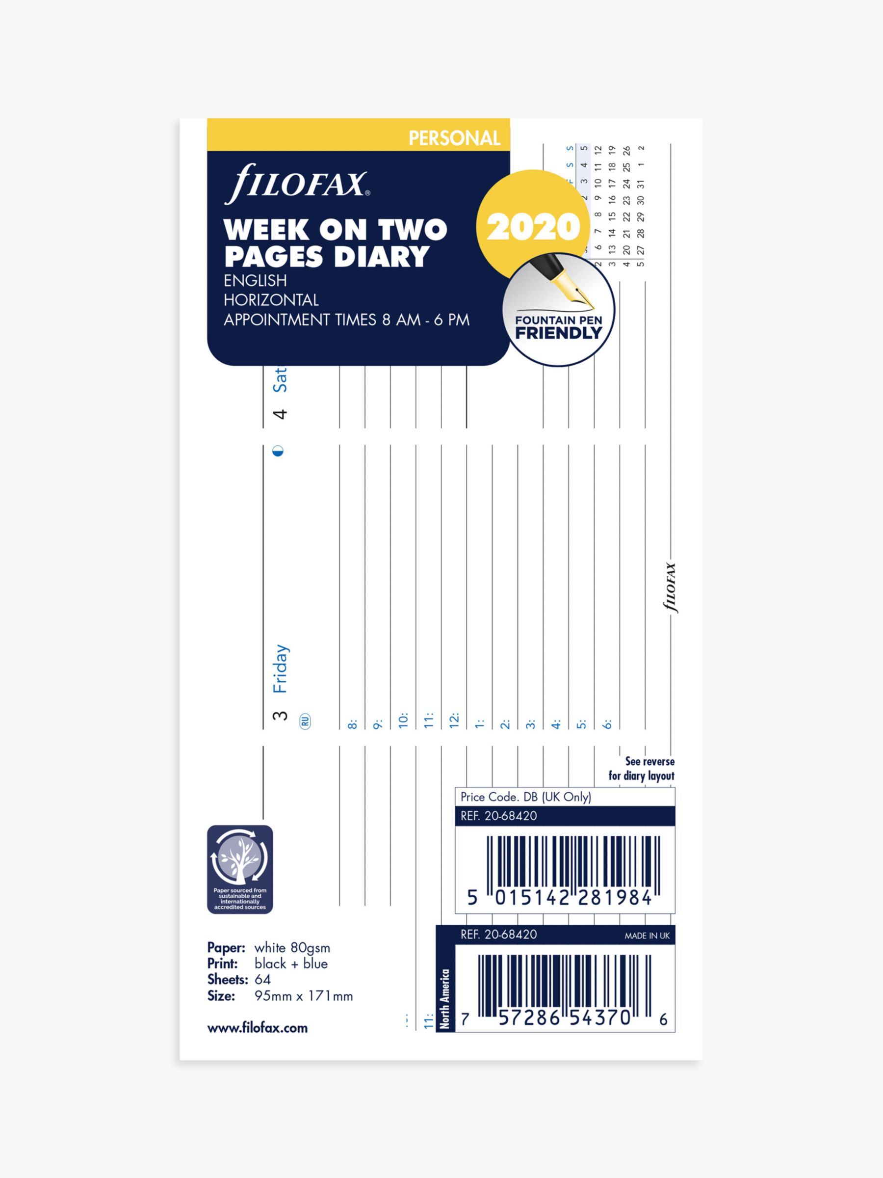 Filofax Personal Week to Two Pages Horizontal Appointment Diary Insert 2020 review