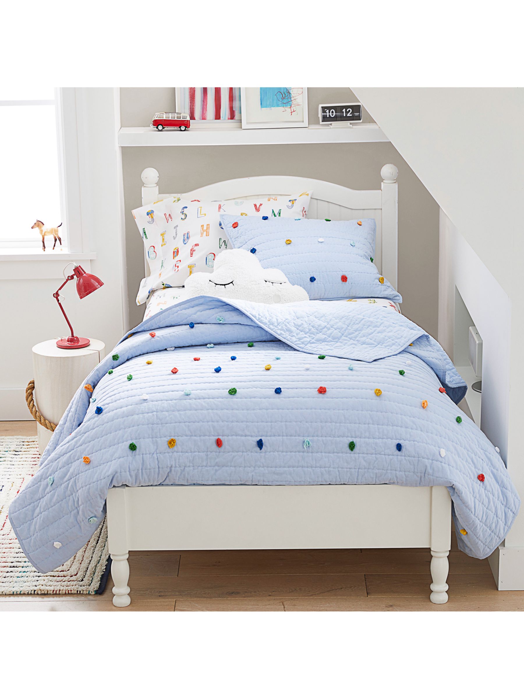 Pottery Barn Kids Dylan Pom Pom Quilted Bedspread Blue Multi At