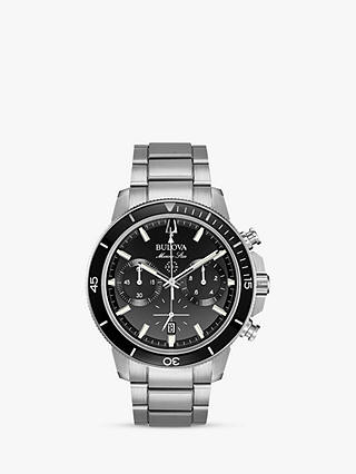 Bulova Men's Marine Star Chronograph Date Bracelet Strap Watch, Silver/Black 96B272