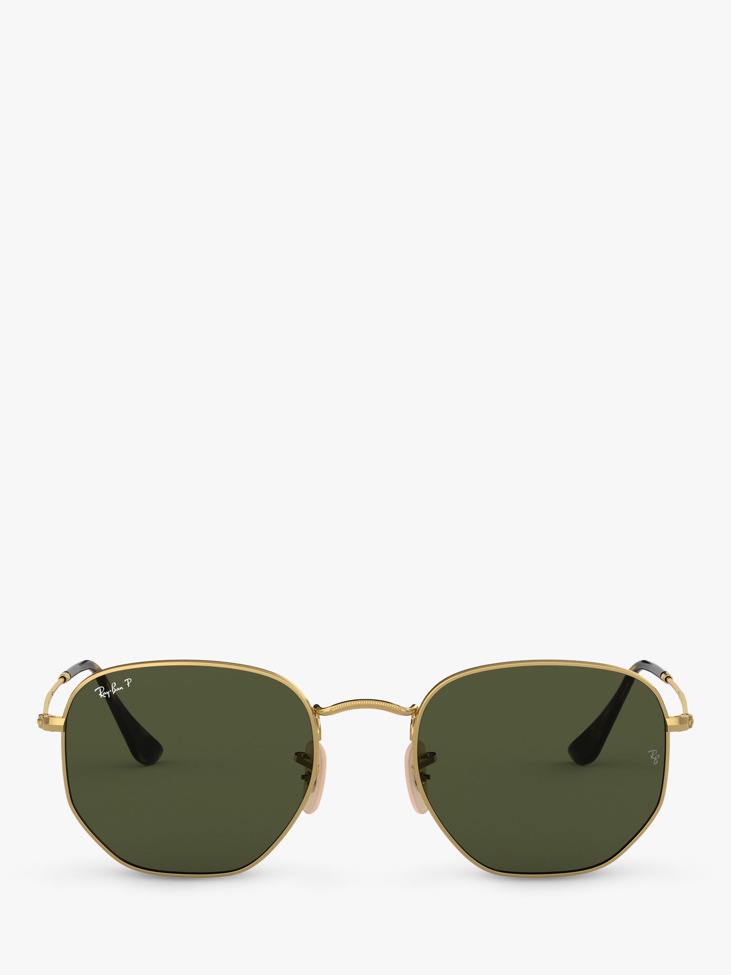 Ray-Ban RB3548N Unisex Polarised Hexagonal Sunglasses, Gold/Green
