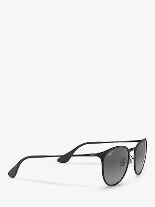 Ray-Ban RB3539 Women's Erika Polarised Oval Sunglasses, Black/Grey Gradient