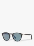 Persol PO3108S Men's Oval Sunglasses, Black/Blue