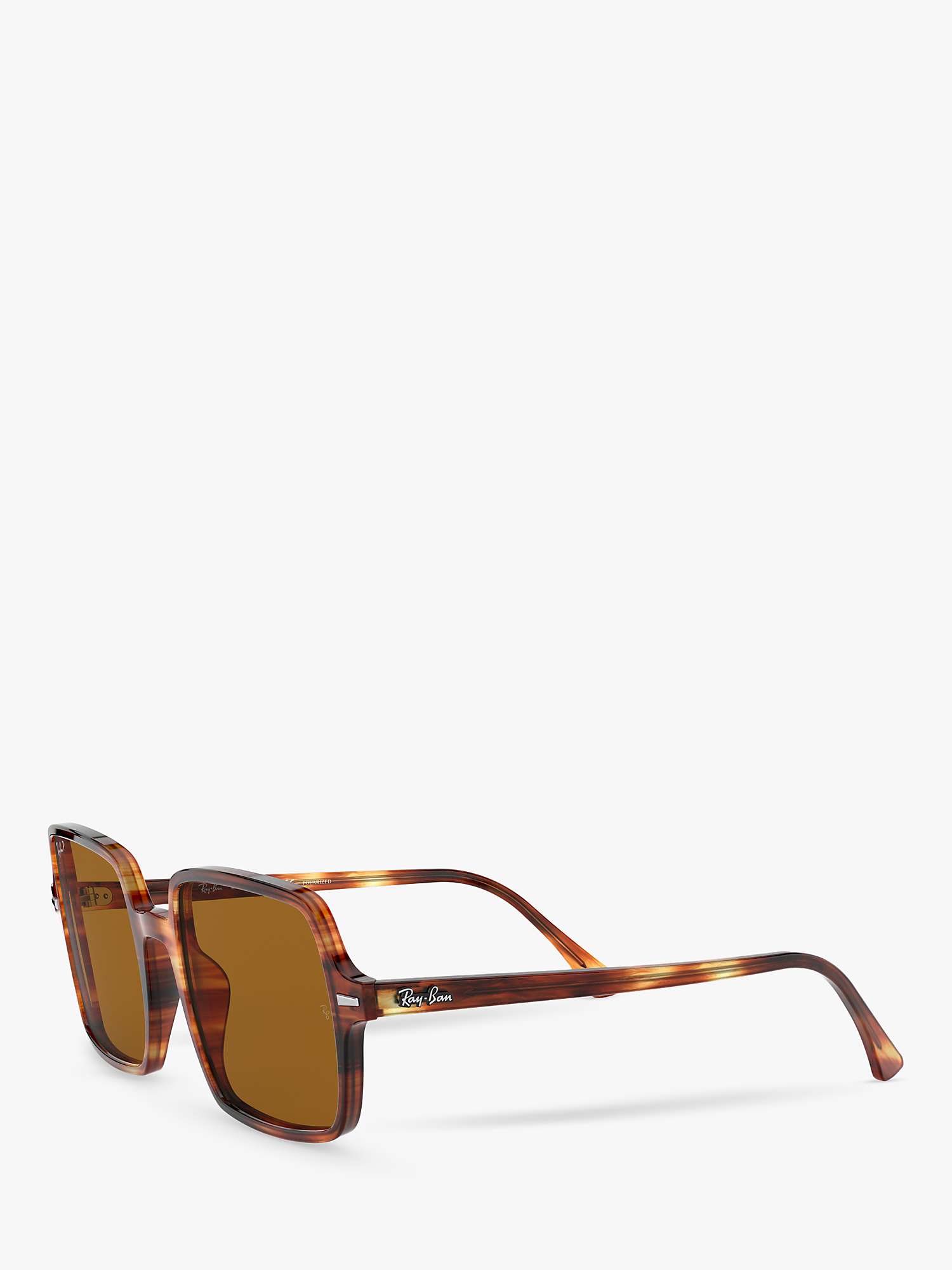Buy Ray-Ban RB1973 Women's Polarised Square Sunglasses, Striped Havana/Brown Online at johnlewis.com