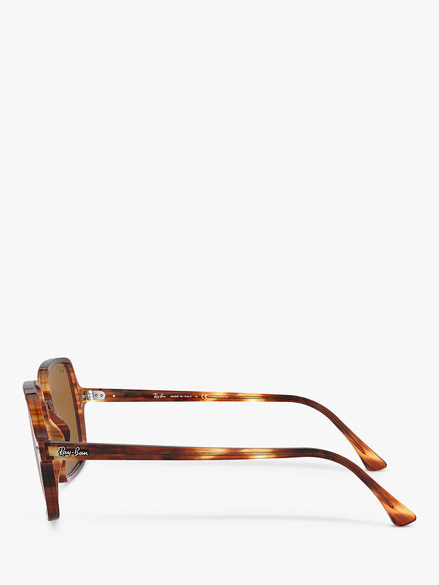 Ray-Ban RB1973 Women's Polarised Square Sunglasses, Striped Havana/Brown