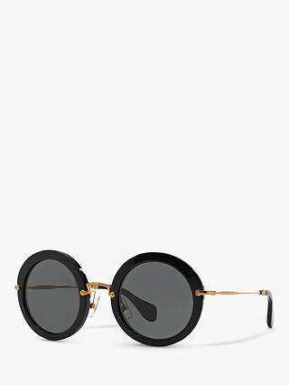 Miu Miu MU 13NS Women's Round Sunglasses, Black/Grey