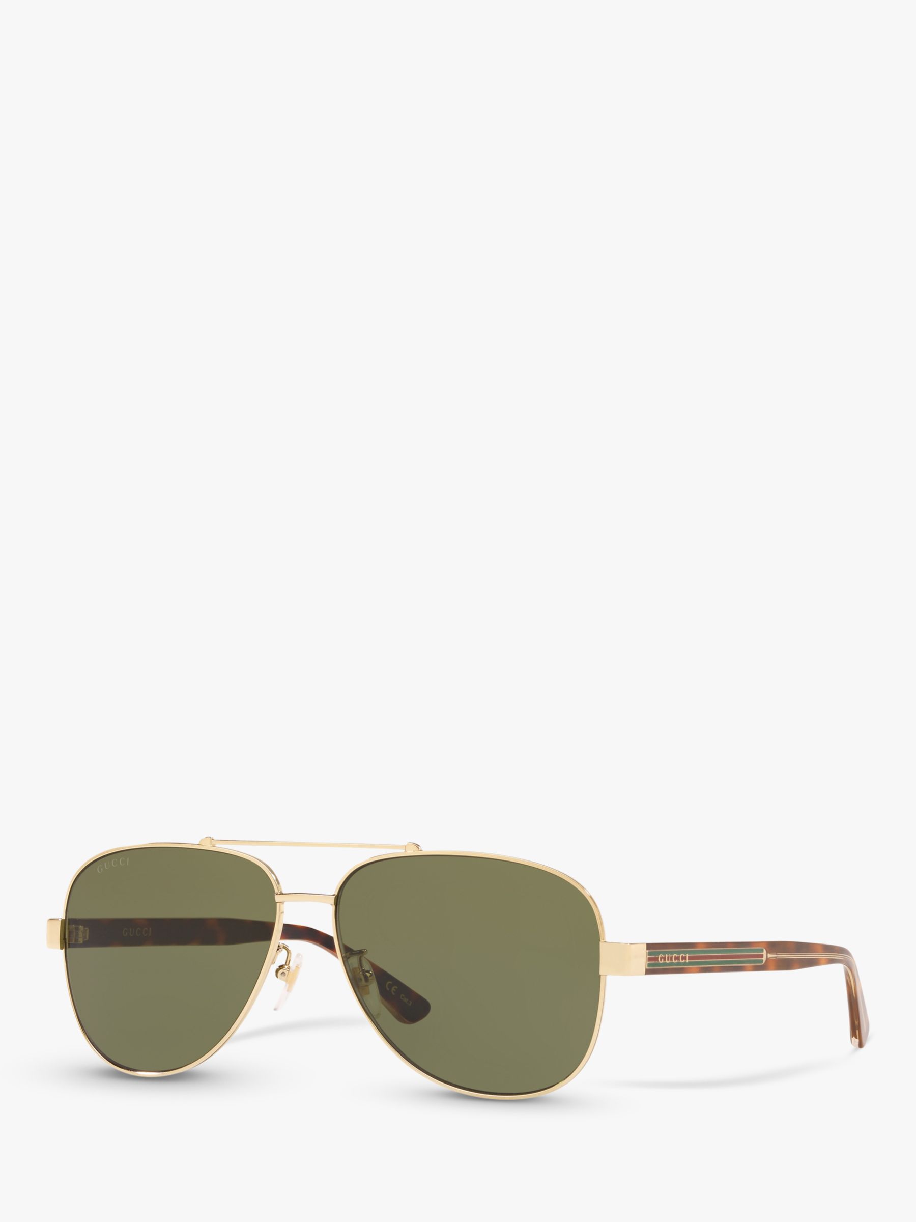 Gucci GC001244 Men's Aviator Sunglasses, Gold/Green at John Lewis & Partners