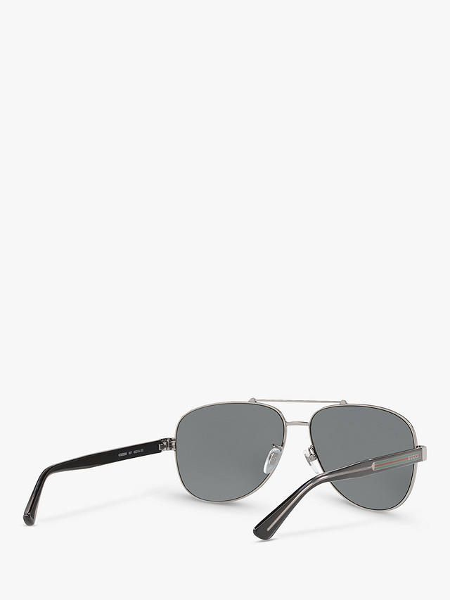 Gucci GG0528S Men's Aviator Polarised Aviator Sunglasses, Silver/Grey