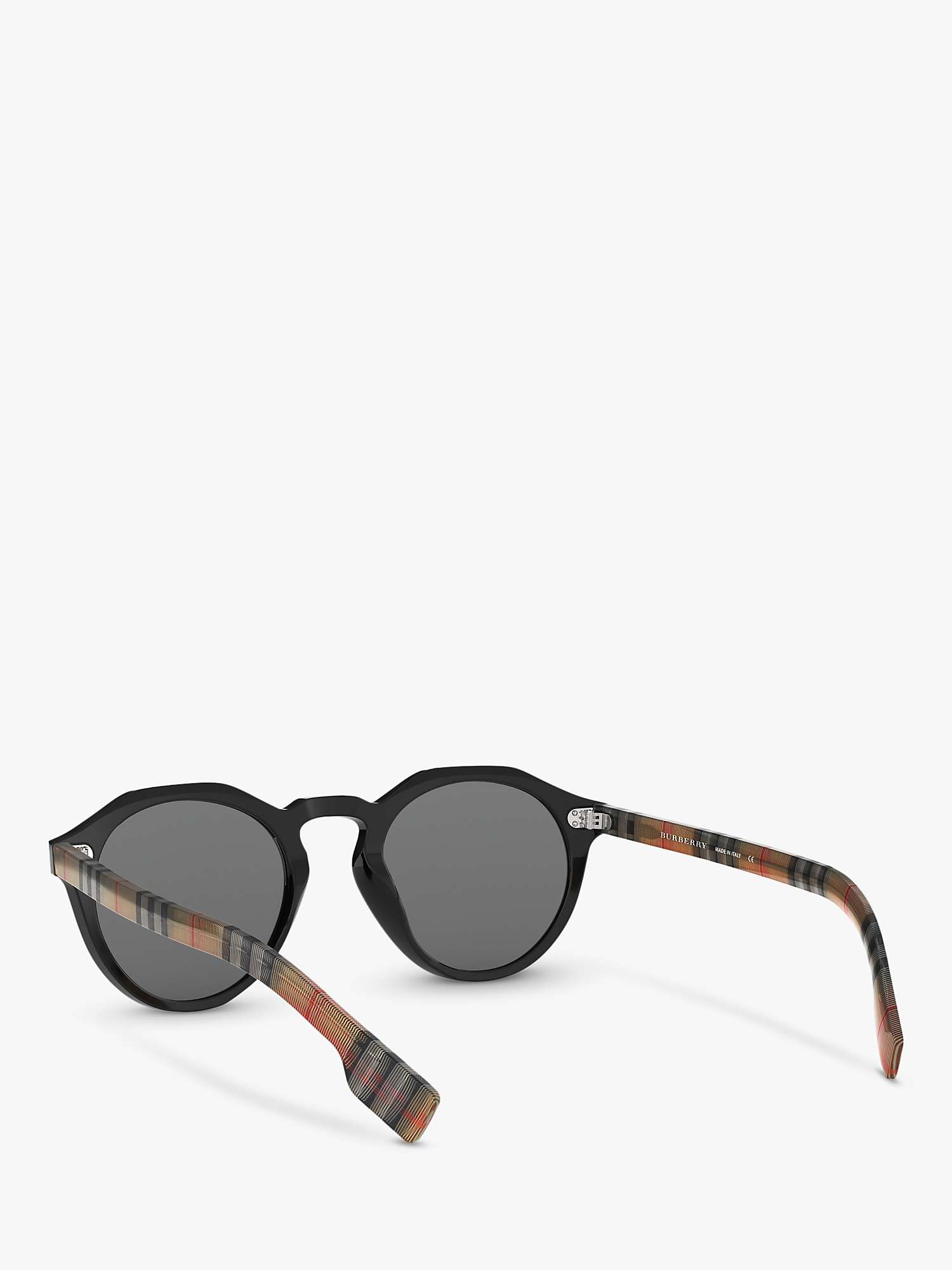 Burberry BE4280 Men's Round Sunglasses, Black/Grey at John Lewis & Partners