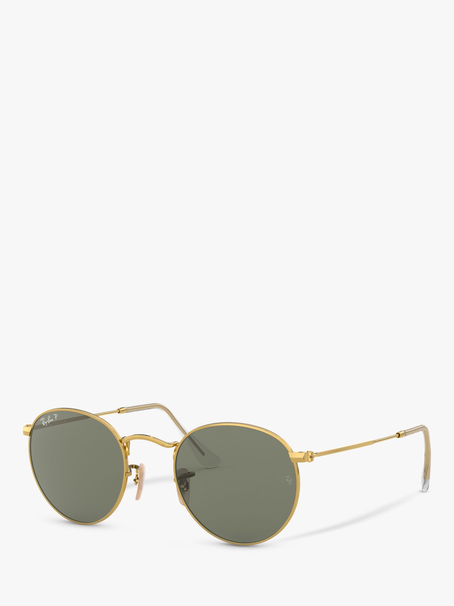 Ray-Ban RB3447 Men's Polarised Round Metal Sunglasses, Gold/Green at John  Lewis & Partners