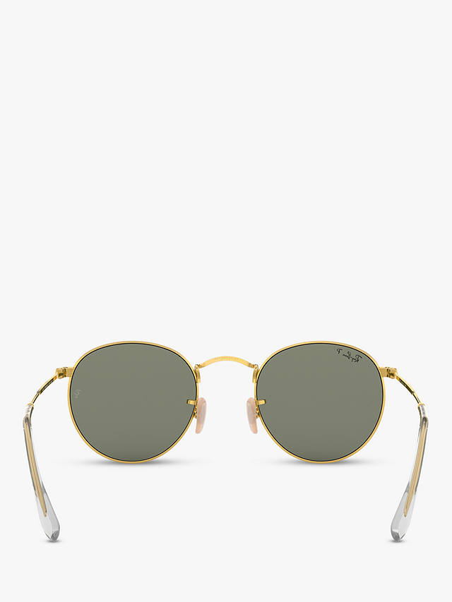 Ray-Ban RB3447 Men's Polarised Round Metal Sunglasses, Gold/Green