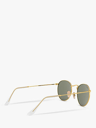 Ray-Ban RB3447 Men's Polarised Round Metal Sunglasses, Gold/Green