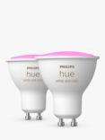 Philips Hue White and Colour Ambiance Wireless Lighting LED Colour Changing Light Bulb with Bluetooth, 5.7W GU10 Bulb, Pack of 2