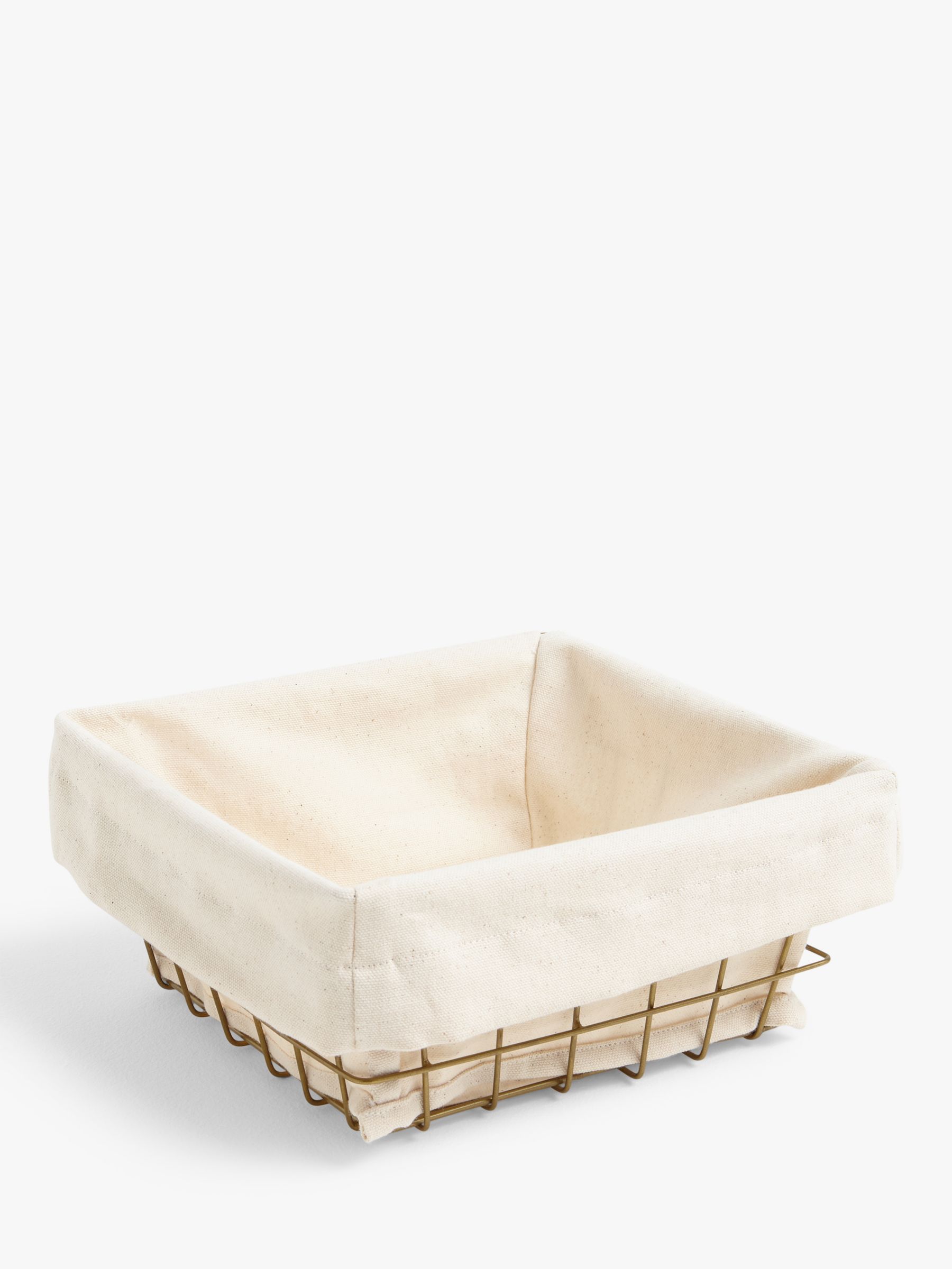 John Lewis Fabric Lined Wire Bread Basket, 22cm, Cream/Brass