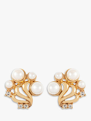 Susan Caplan Vintage 22ct Gold Plated Faux Pearl and Swarovski Crystal Clip-On Stud Earrings, Gold