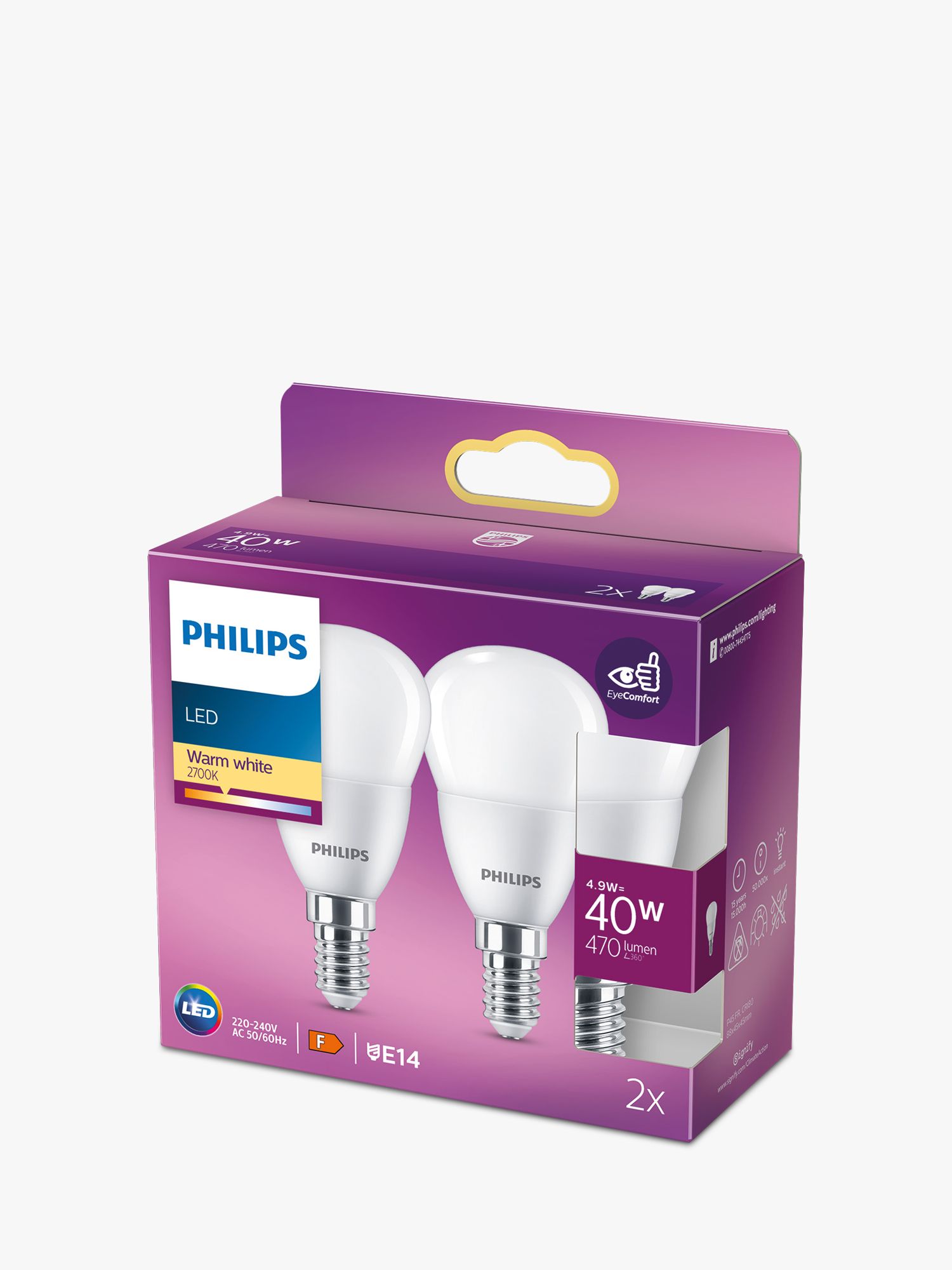 Psychologisch Voetganger betrouwbaarheid Philips 5W SES LED Non Dimmable Golf Ball Bulbs, Set of 2, Warm White