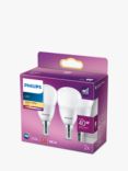 Philips 5W SES LED Non Dimmable Golf Ball Bulbs, Set of 2, Warm White