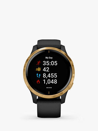 Garmin Venu Smartwatch with Silicone Band, Black with Gold