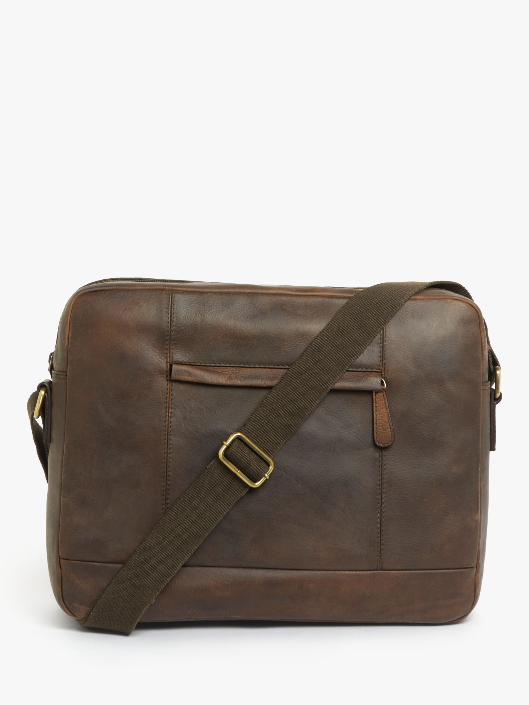 John Lewis Ottawa Oiled Leather Messenger Bag, Brown