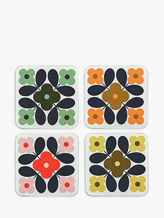 Orla Kiely Cork-Backed Flower Tile Coasters, Set of 4, Multi