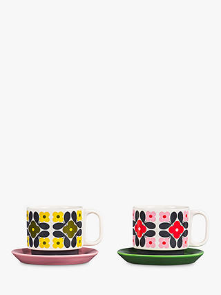 Orla Kiely Flower Tile Cup & Saucer, Set of 2, Multi