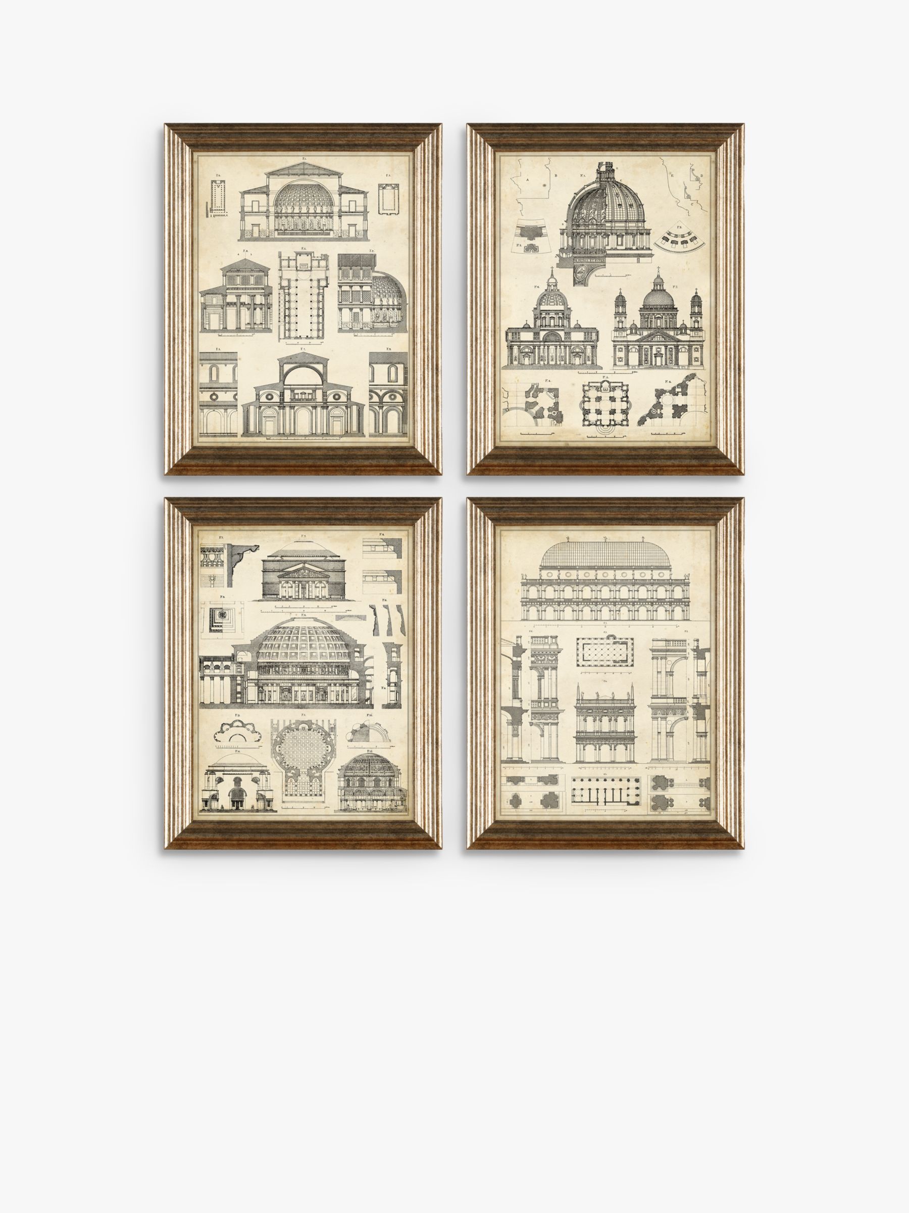 Vintage Architecture Framed Prints, Set of 4, 47 x 37cm, Black/White