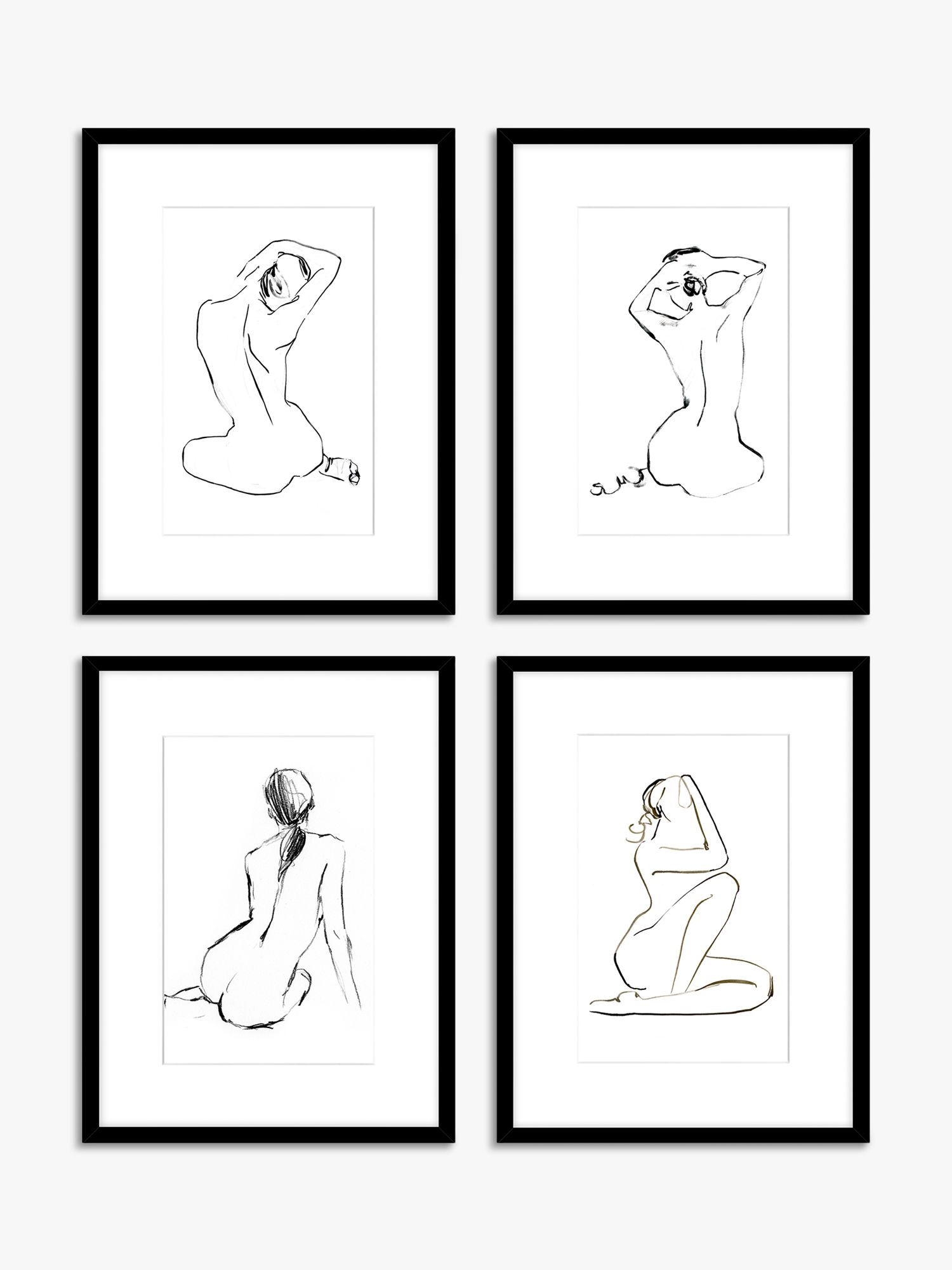 Jennifer Paxton Parker/Ethan Harper - Nude Study Framed Print & Mount, Set of 4, 42 x 32cm, Black/White